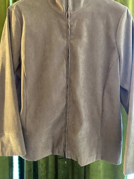 Women’s Vintage Notations Taupe Suede Zip-Front Jacket - Picture 2 of 9